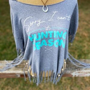 SOLD Hunting Season Distressed Fringe Rip Lucky Festival Tee XL